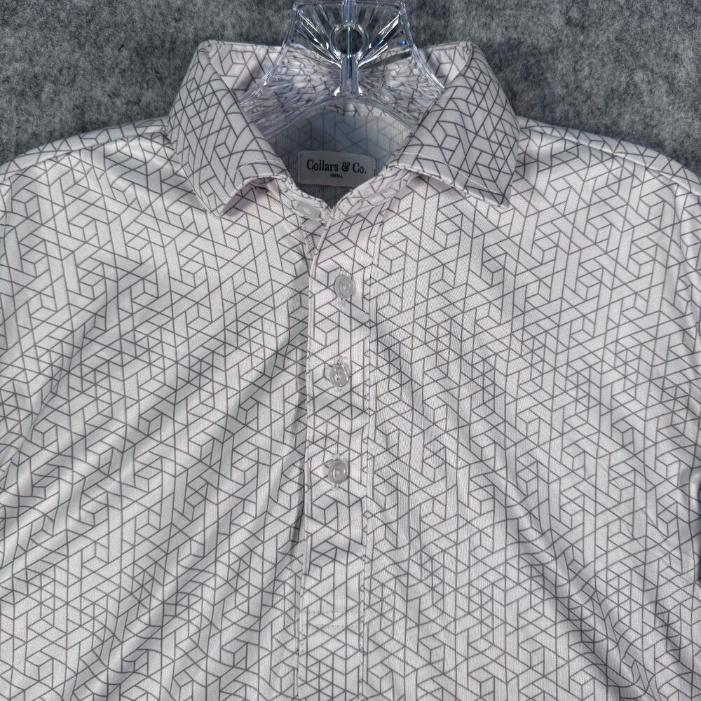 Collars And Co Polo Shirt Mens Small Gray Geometric Short Sleeve Dress Collar